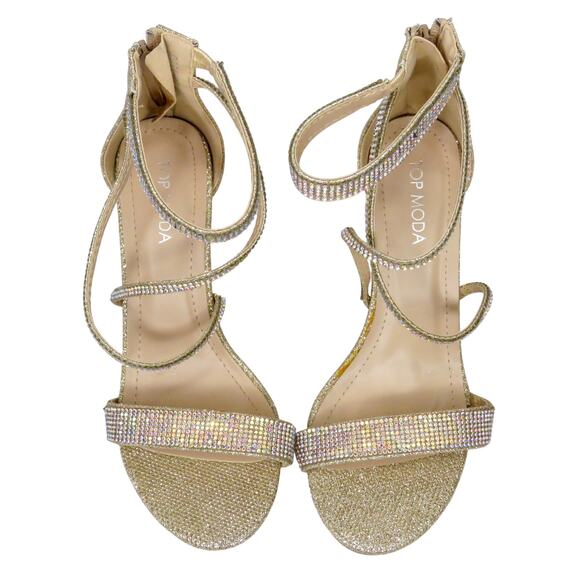 Top Moda Rosa-66 Gold Rhinestone Sparkle Ankle Strap Heels Size 8 - Picture 3 of 13